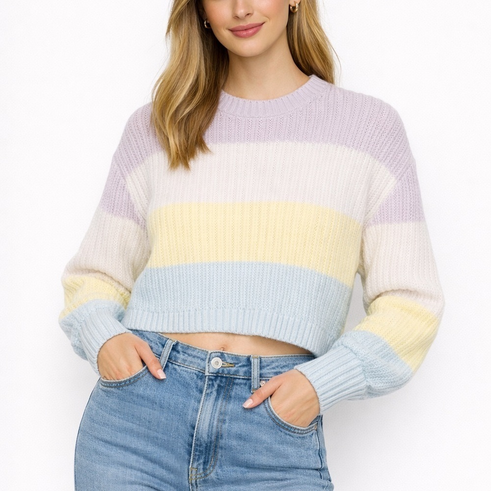 Hollister Pastel Striped Crew Neck Sweater